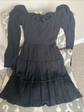 Altar'd State Black Puff-Sleeve Tiered Midi Dress